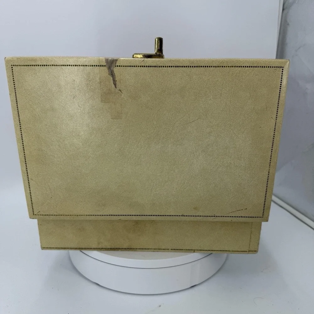 Vintage Mele Jewelry Box 1 Drawer Red Velvet and satin-Faux cream leather w/gold
